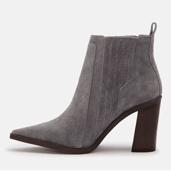 Juliet Holy Block Heel Ankle Boots Comfort Slip on Pointed Toe Mid Booties - Picture 4 of 7
